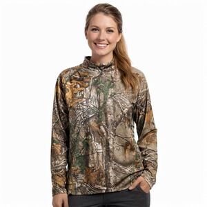 BUSHMASTER Realtree Womens Disruption Camo Mock Neck Base Layer Top Sz L/XL EUC!